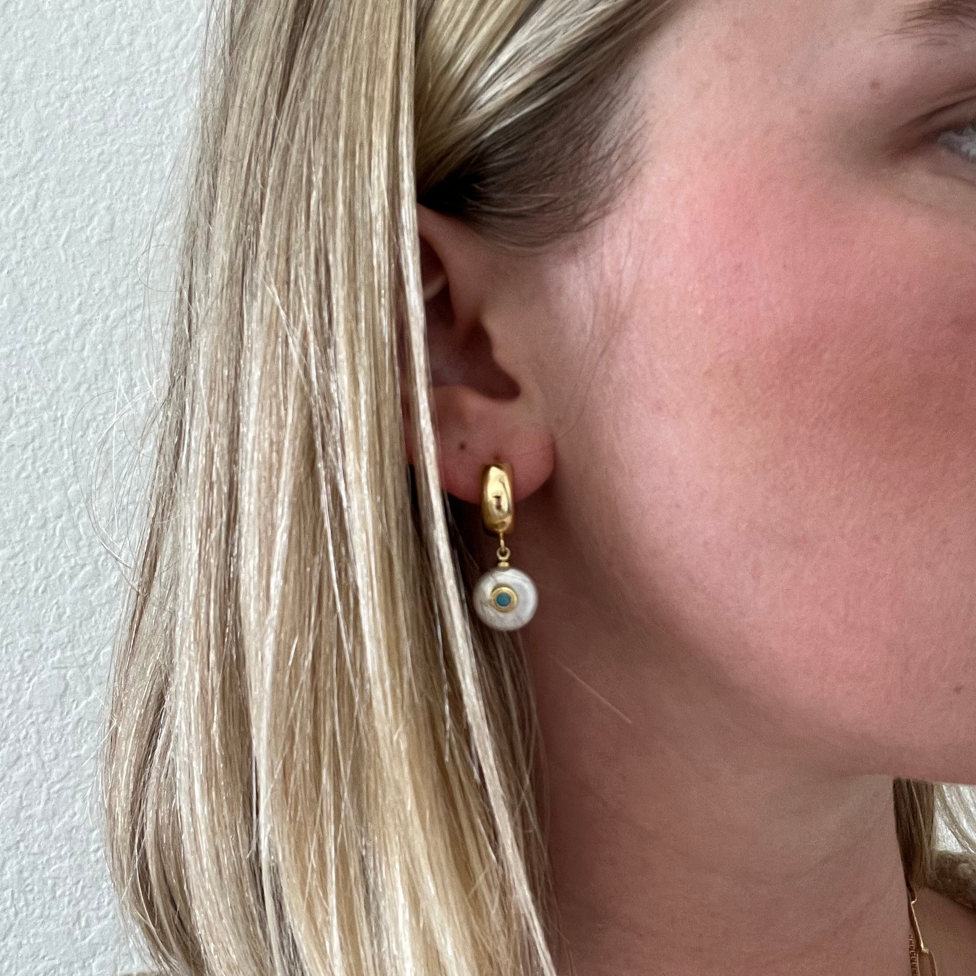 Kacey Pearl & Turquoise Charm Earrings