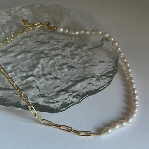 Darcy half pearl half chain necklace.
