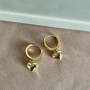 gold filled heart charm hoops. 