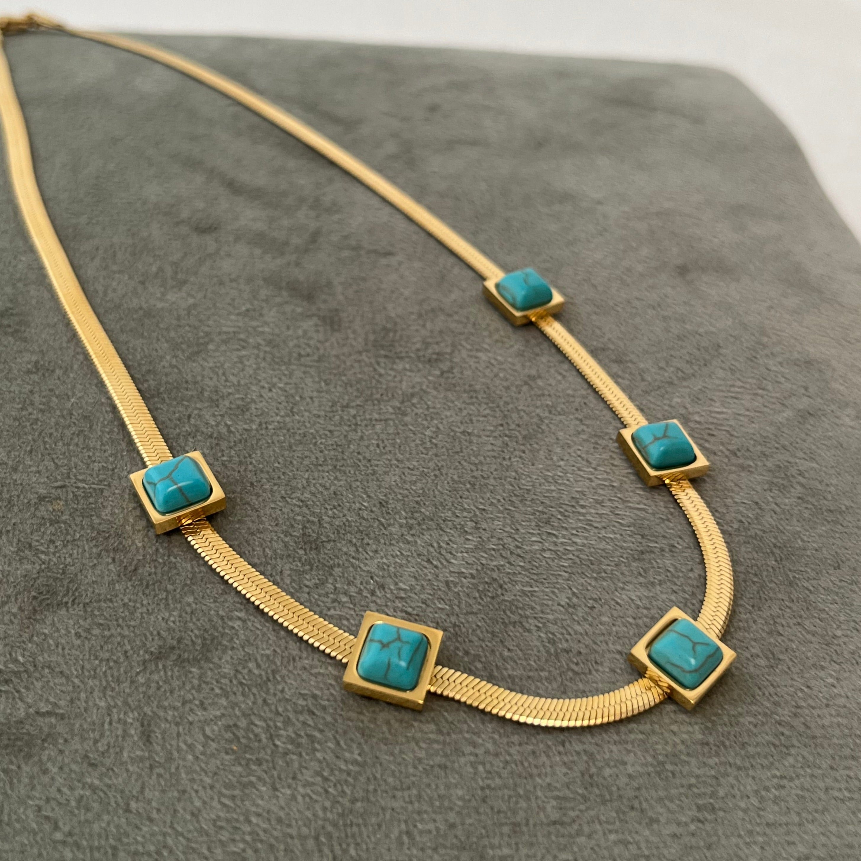 Malone Turquoise Gemstone Gold Necklace. 