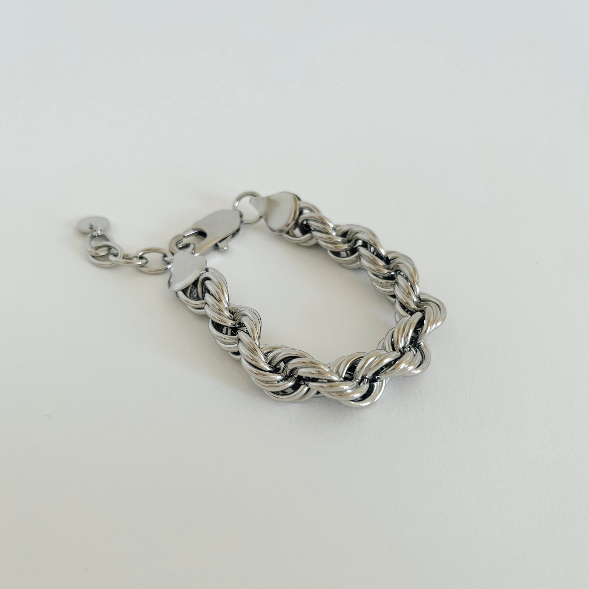 silver kate rope bracelet on white background